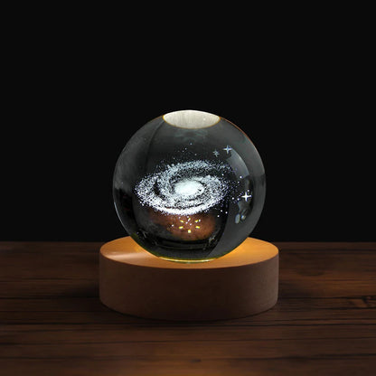 6cm 3D Crystal Ball Astronaut Solar System Night Light with Laser Carving - Saturn and Milky Way Design for Children's Gifts