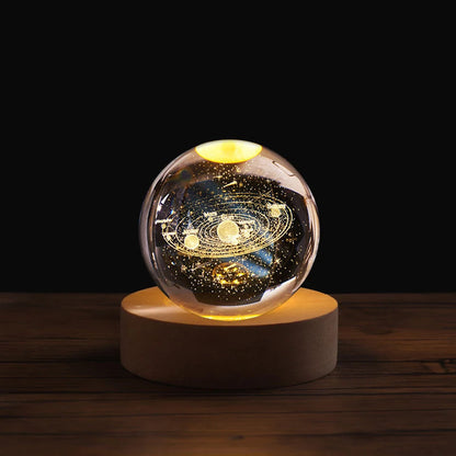 6cm 3D Crystal Ball Astronaut Solar System Night Light with Laser Carving - Saturn and Milky Way Design for Children's Gifts